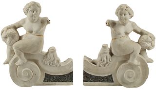 (2) MARBLE ARCHITECTURAL FRAGMENTS WITH PUTTI