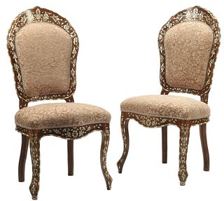 (2) MIDDLE EASTERN MOTHER-OF-PEARL INLAID SIDE CHAIRS