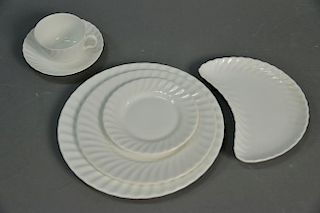 Set of Minton white Fife dinnerware including 20 dinner plates and 3 platters, setting for 13 (plus extra),108 total pieces.