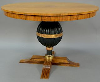 Contemporary round dining table on pedestal base. ht. 33in., dia. 45in.