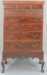 Pennsylvania walnut chest on frame, 18th century (remolded, legs spliced). ht. 68 1/2in., wd. 38in., dp. 21 1/2in.