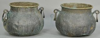 Pair of large copper pots with copper handles. ht. 18in., dia. 17 3/4in.