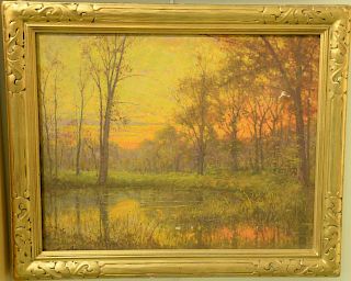 Daniel F. Wentworth (1850-1934) oil on canvas Fall Sunset Landscape, signed lower left D. F. Wentworth, 16" x 20".