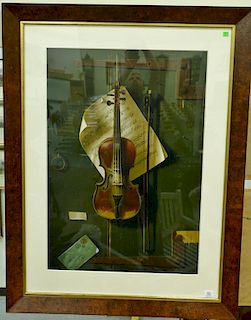 William Michael Harnet (1848-1892) chromolithograph "The Old Violin-1887" Tromp L'oeil style, published by Frank Tuchfarber, 