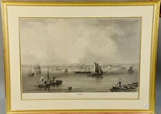 After John William Hill (1812-1879) black and white steel engraving engraved by C. Mottram "Boston", entered according to act