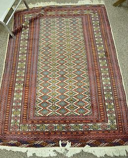 Oriental throw rug (corner moth damage). 4'3" x 6' Provenance: Collection of Anne Jones Willis and the late John Ralph Willis