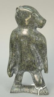 Inuit Eskimo carving Samuel Nahaulaituq (b. 1923) Spence Bay (Taloyoak) grey soapstone Bear/Man, 8 1/2". Provenance: Waddingt