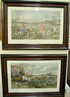 Pair of Edward Gilbert Hester (1843-1903) hand colored aquatint sporting prints,  "Gone Away" and "The Death", marked lower l