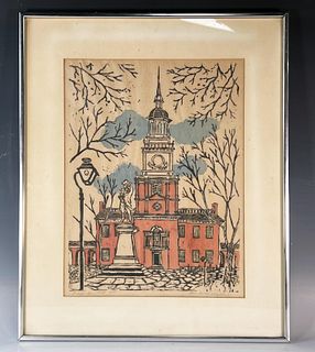 HAND PAINTED PRINT INDEPENDENCE HALL BY ROSE KIRKPATRICK 