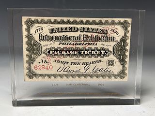 1876 INTERNATIONAL EXHIBITION PACKAGE TICKET PHILADELPHIA