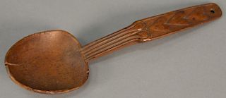Carved wooden spoon with hearts, probably Pennsylvania, 18th-19th century.   lg. 10in.