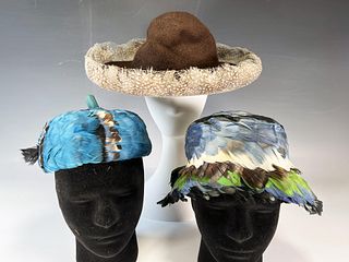 3 COLORFUL FEATHER HATS