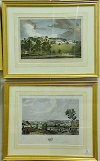 Four framed colored lithographs including Miss E. Butler, Moores lithography "Newton Theological Institution"; Boston & Bunke