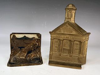 BRASS METAL BOOKENDS SOUTH MANCHURIA RAILWAY HUNTERDON COUNTY COURTHOUSE