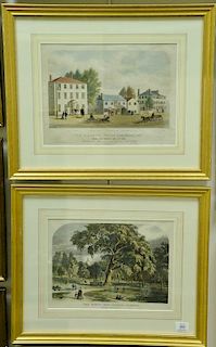 Four handcolored Massachusetts lithographs including "The Old Hovey Tavern, Cambridgeport" by J.H. Buffords; "Female College"