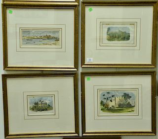 Set of nine colored wood engravings, mostly Georgia scenes. sight size 4 1/2" x 6 1/4" to 4 1/4" x 9 3/4" Provenance: Propert