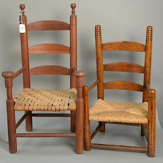 Two ladderback child's armchairs, one 18th century and one 20th century. ht. 23 1/2in. & 28in.