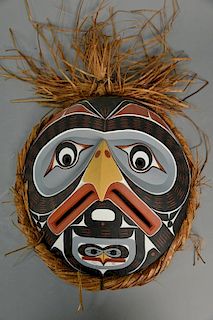 Stanley Hunt Kwa-Guilth owl carved mask signed Stan Hunt, Fort Rupert "T'sakis". 16" x 15"