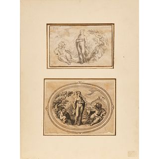 French School, drawing and engraving, c. 1700
