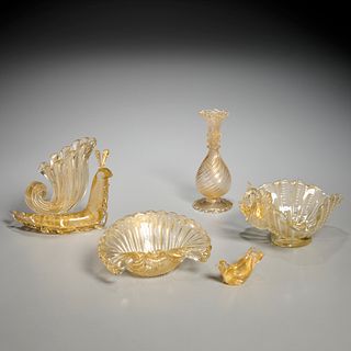 Group Murano gold flecked tablewares