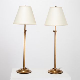 Pair telescoping brass candlestick lamps