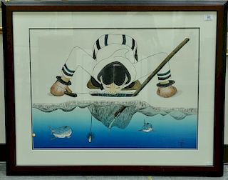 Lithograph and stencil "Springtime Fishing" signed lower right Dorset 1994 25/50. 21 1/2" x 29"