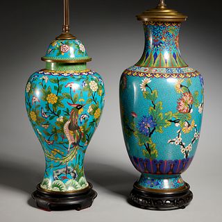 (2) Chinese cloisonne vase lamps
