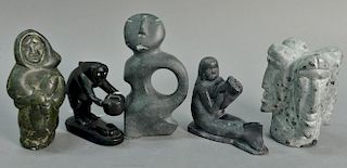 Five Inuit Eskimo carvings including George Arluk (1949) Rankin Inlet/Arviat/Eskimo Point basalt Woman (abstract), soapstone 