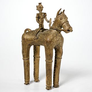 Bastar bronze Dohkra horse with mounted warrior
