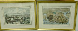 Eight large framed Harper's Weekly or Frank Leslie's prints to include birdseye view of Boston, Trinity Church, etc. sight si