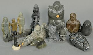 Eleven Inuit Eskimo figural carvings to include Maktak Akumalik (b. 1932) Arctic Bay Inuit Family on Base (Provenance: Waddin