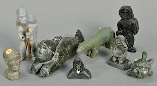 Eight Inuit Eskimo figural carvings to include unknown artist Inuit Woman on base (Provenance: Waddington's Fall Auction 11/5