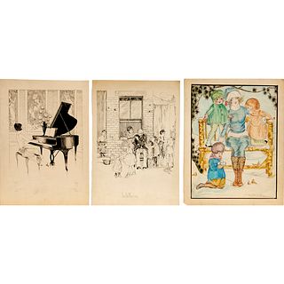 Lucille Murphy, (3) illustration drawings, 1920s