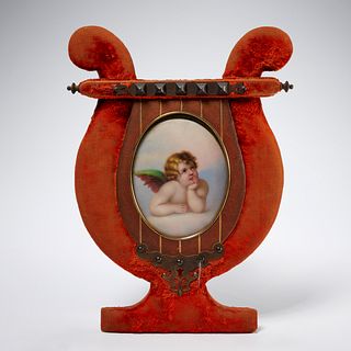 After Raphael, porcelain plaque in lyre frame