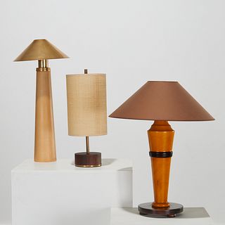 (3) German Modern turned-wood table lamps