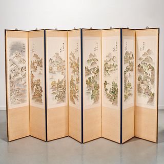 Japanese embroidered silk floor screen