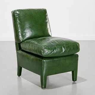 Custom Designer green leather slipper chair