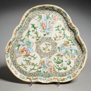 Chinese famille verte porcelain trefoil tray