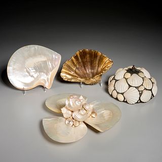Group (4) decorative seashell accessories