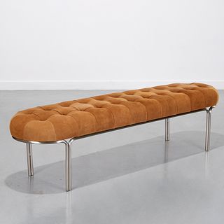 CB2 tufted suede and chrome bench
