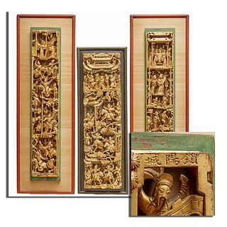 (3) Chinese carved giltwood architectural panels