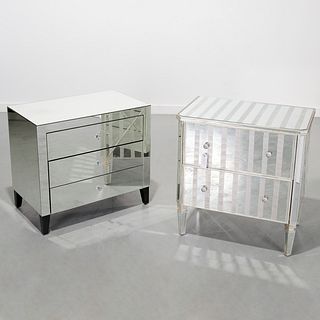(2) Contemporary designer mirrored chests