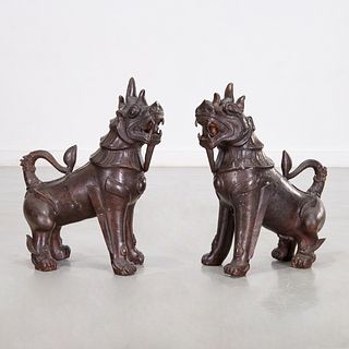 Pair large Southeast Asian bronze temple lions