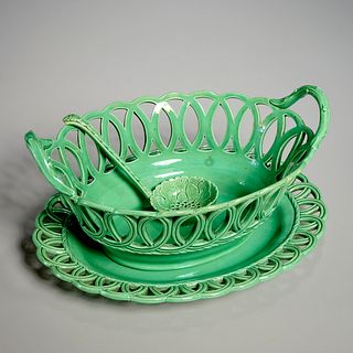 Green glazed reticulated creamware basket