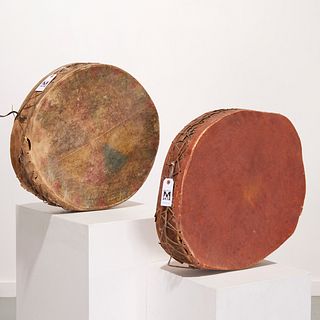 (2) Native American pigment painted drums