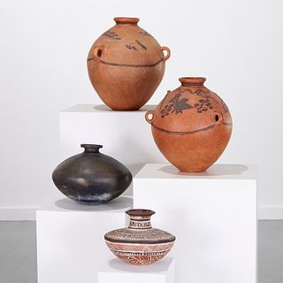 (4) Large tribal style earthenware pots
