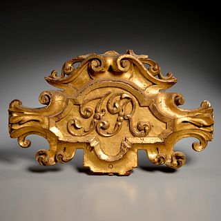Continental carved giltwood monogram cartouche