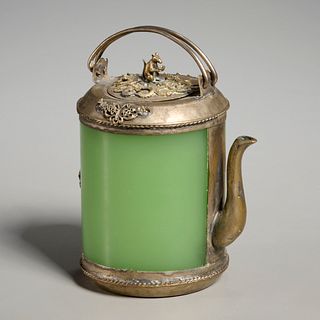 Chinese metal mounted Peking glass wine pot