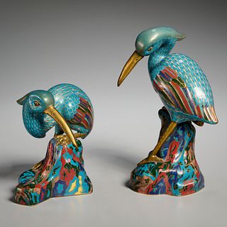 Pair Chinese cloisonne kingfishers