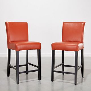 Pair Crate & Barrel leather upholstered stools